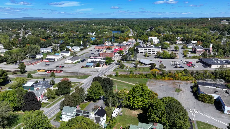Aerial view of Pittsfield, Maine, in 2025