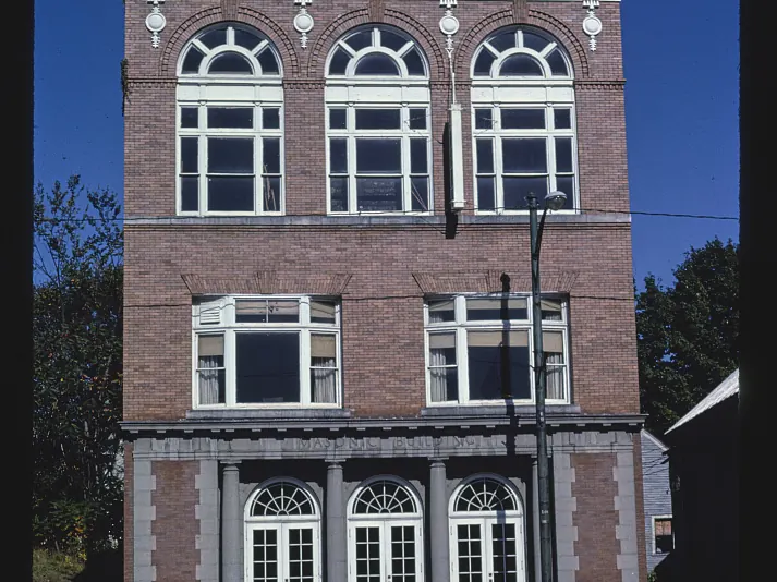 Masonic Temple on Route 2 in Skowhegan, Maine, photographed in 1984